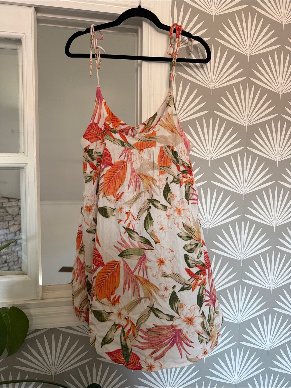 Rip Curl White Mini Dress with Orange & Green Floral Print